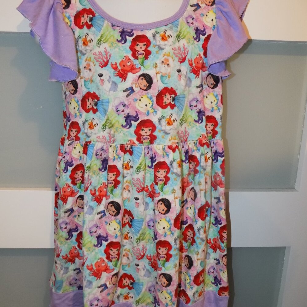 Austin & Co. Little Mermaid Print Ruffled Sleeve Dress Size 3T Girl's - Picture 2 of 3